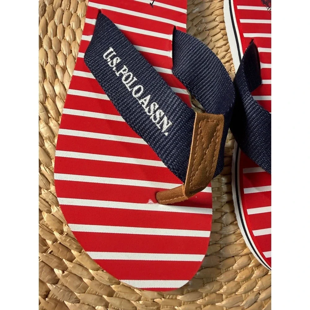 U.S.‎ Polo Assn. Flip Flops Red Striped Sandals Casual SummerSize 9/10